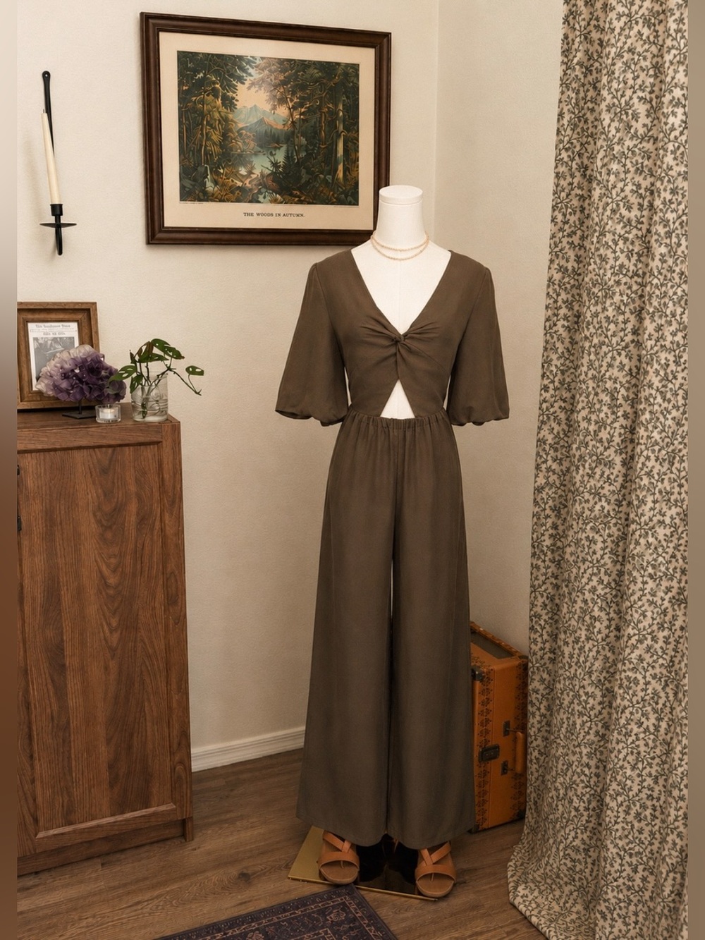 Anthropologie Sancia Olive Green Linen Blend Jumpsuit XS